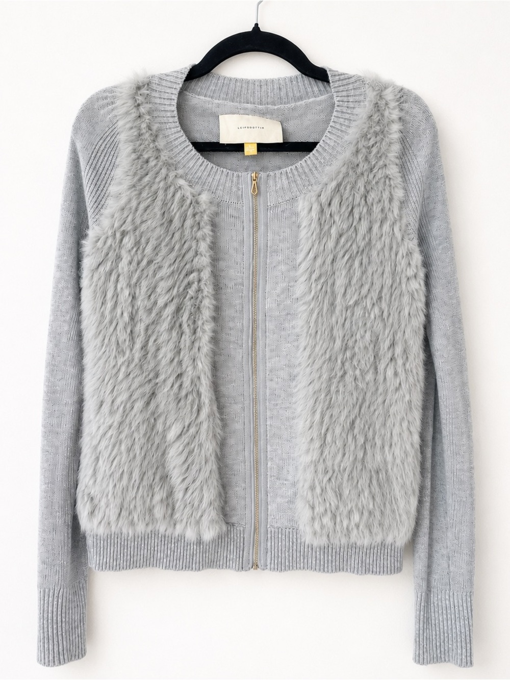 Leifsdottir Anthropologie Angora Fur Wool Cashmere Zip Cardigan Gray Size S